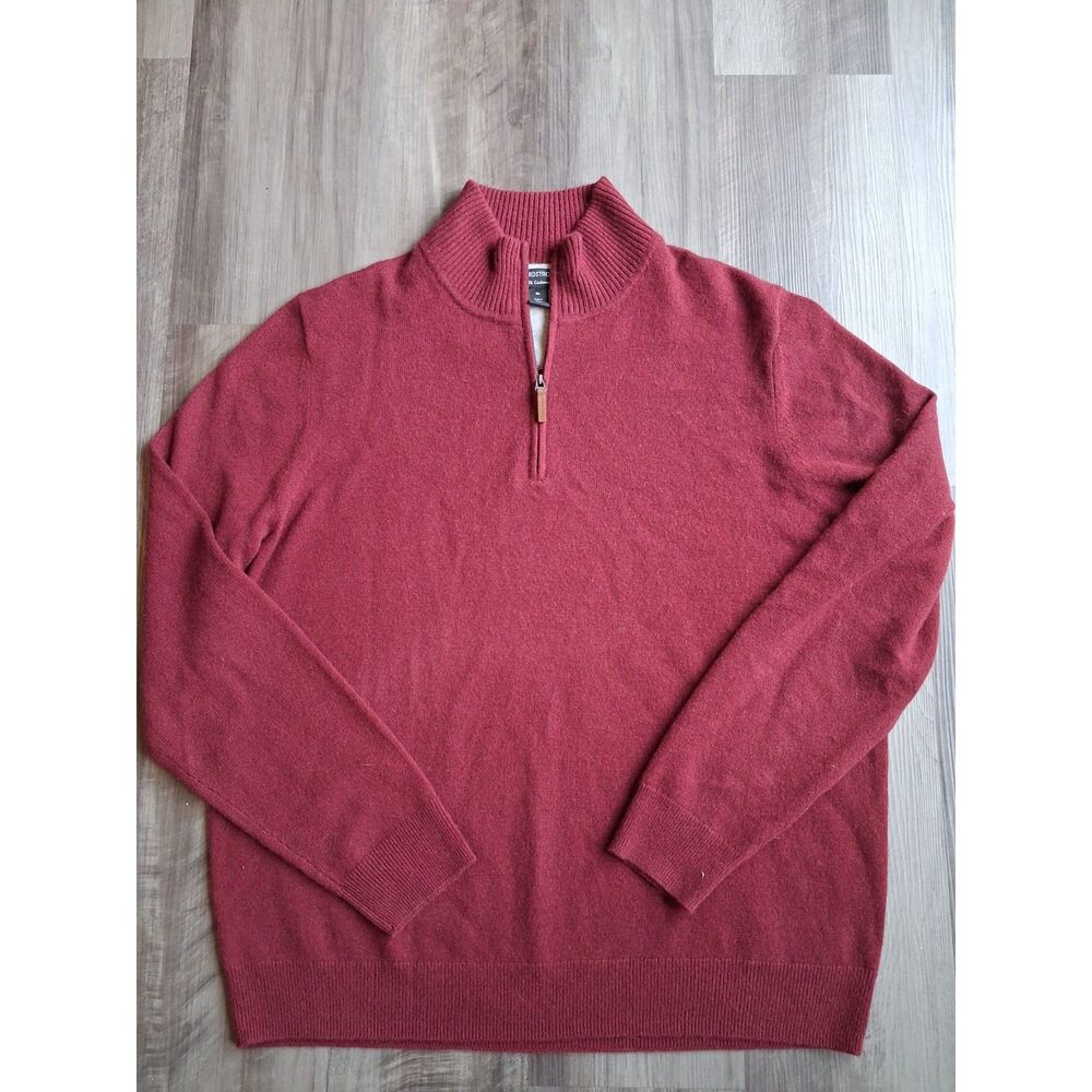 Nordstrom 100% Cashmere Cranberry Red Quarter Zip Pullover Sweater Men's XL